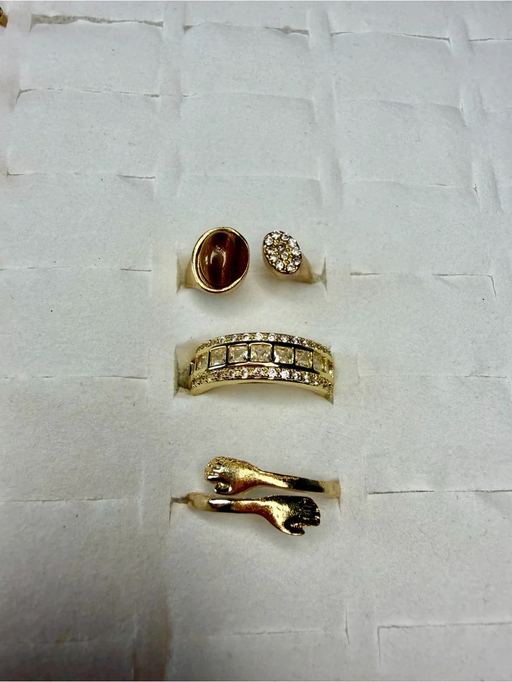 Gold-Tone Multi-Style Women's Ring Set with Clear Crystal Accents